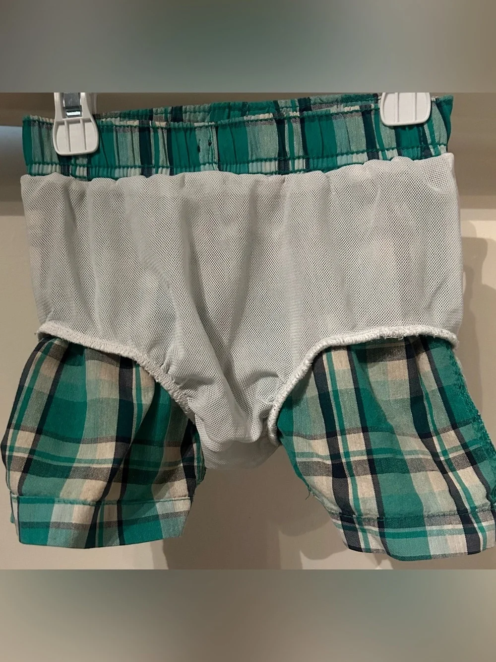 Gymboree Vintage Green Plaid Swim Trunks with Mesh Lining-Size 12-18 months